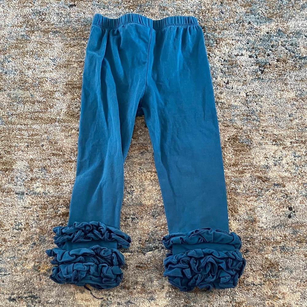 Charming Ruffled Kids Leggings in Teal